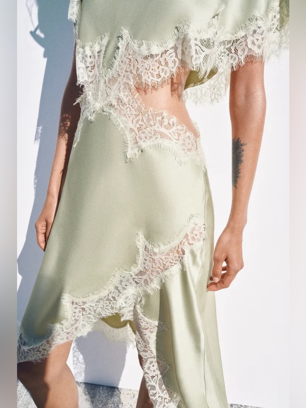 Zara Pale Mint High-Low Lace Trim Dress - Picture 6 of 10